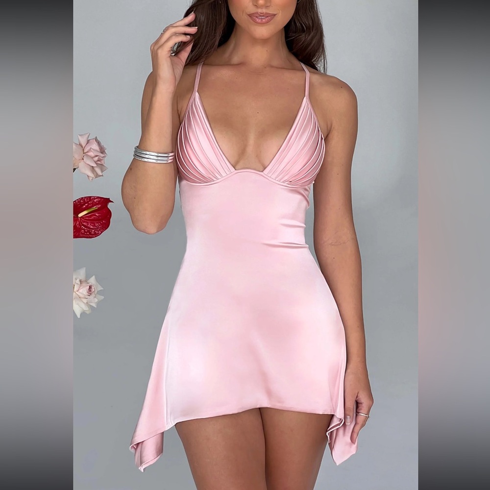 Babyboo Fashion Blush Pink Mini Satin Dress